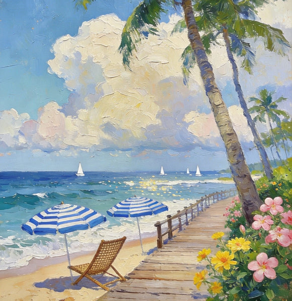 Original Landscape Art, Beach Paradise Found, Hand Painted Canvas Art, Buy Paintings Online, Heavy Texture Wall Art Paintings, Small Paintings On Canvas-HomePaintingDecor