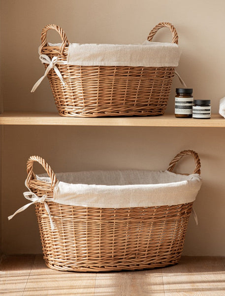 Large Kitchen Round Storage Baskets, Large Food Storage Basket with Handle, Natural Hand-woven Wicker Storage Basket for Clothes, Willow Weaving Baskets for Toys-HomePaintingDecor