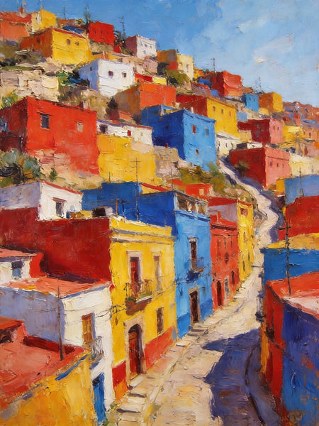 Guanajuato's Luminous Color Town, Original Wall Art Paintings, Hand Painted Canvas Wall Art, Heavy Texture Artwork, Small Oil Paintings-HomePaintingDecor