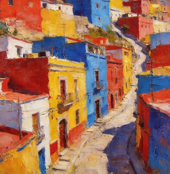 Guanajuato's Luminous Color Town, Original Wall Art Paintings, Hand Painted Canvas Wall Art, Heavy Texture Artwork, Small Oil Paintings-HomePaintingDecor