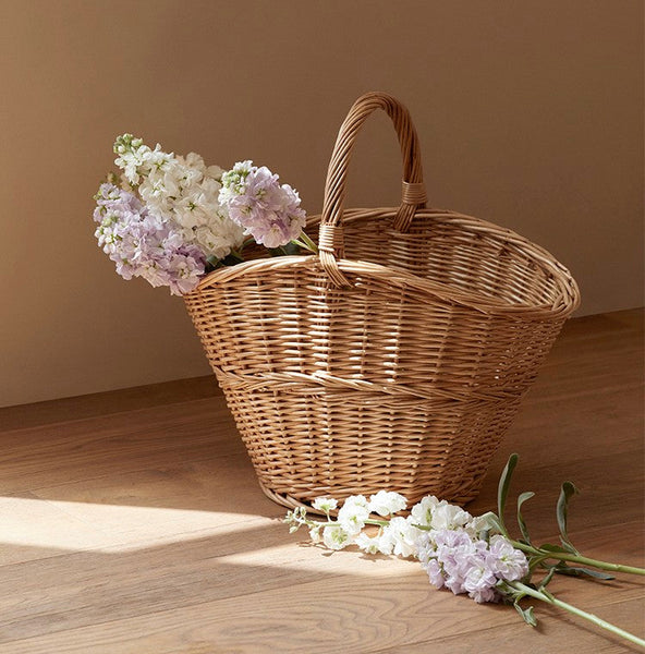 Willow Weaving Baskets with Handle, Large Picnic Food Basket with Handle, Natural Hand-woven Wicker Storage Basket, Natural Fruit Baskets, Kitchen Storage Baskets-HomePaintingDecor