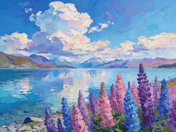 Lake Serenity in New Zealand's South, Original Oil Paintings, Palette Knife Oil Paintings, Small Landscape Paintings on Canvas, Original Landscape Paintings, Hand Painted Canvas Art-HomePaintingDecor