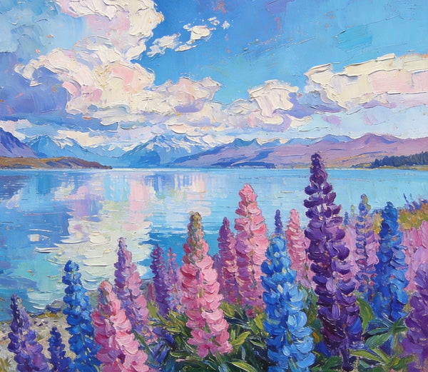 Lake Serenity in New Zealand's South, Original Oil Paintings, Palette Knife Oil Paintings, Small Landscape Paintings on Canvas, Original Landscape Paintings, Hand Painted Canvas Art-HomePaintingDecor