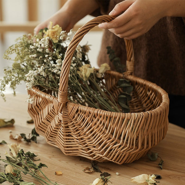 Natural Fruit Basket, Kitchen Storage Baskets, Natural Hand-woven Wicker Storage Basket, Large Picnic Food Basket with Handle, Lovely Willow Weaving Baskets for Vegetable-HomePaintingDecor
