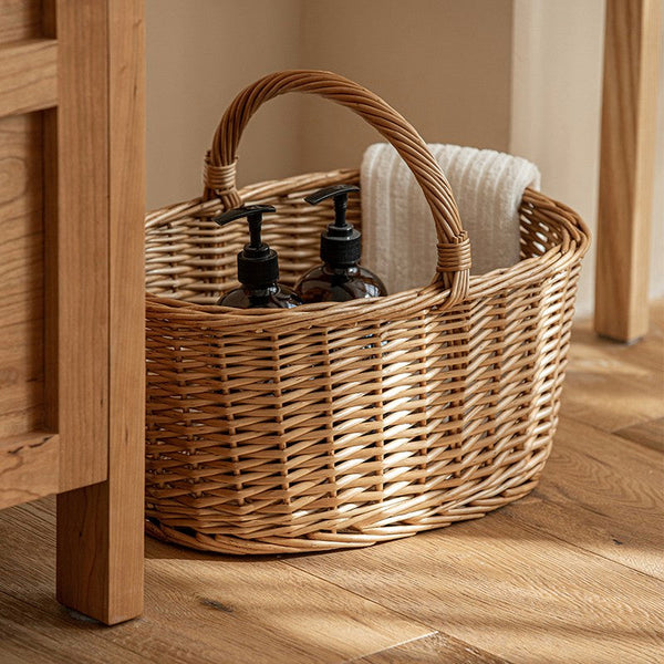 Small Picnic Storage Basket with Handle, Hand-woven Wicker Storage Basket, Willow Weaving Baskets for Vegetable, Natural Fruit Basket, Kitchen Storage Baskets-HomePaintingDecor