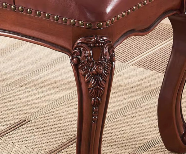 Dressing Table Stool, Rubber Wood Footstool, Vintage Chestnut Brown Leather Stool, Genuine Leather Solid Wood Entry Bench, Farmhouse Entryway Bench, Leather Lounge Chair Modern-HomePaintingDecor
