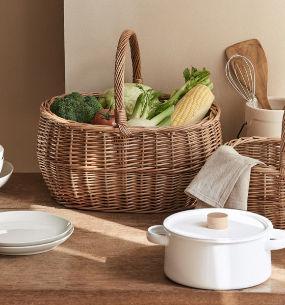 Large Picnic Food Basket with Handle, Natural Hand-woven Wicker Storage Basket, Willow Weaving Baskets for Vegetable, Natural Fruit Basket, Kitchen Storage Baskets-HomePaintingDecor