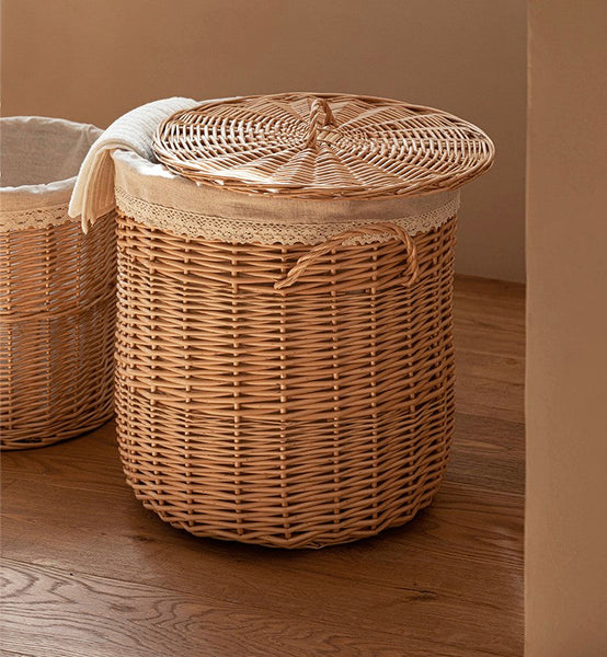 Hand-woven Wicker Storage Basket for Clothes, Large Round Storage Basket for Clothes, Willow Weaving Baskets for Clothes, Extra Large Kitchen Storage Baskets-HomePaintingDecor