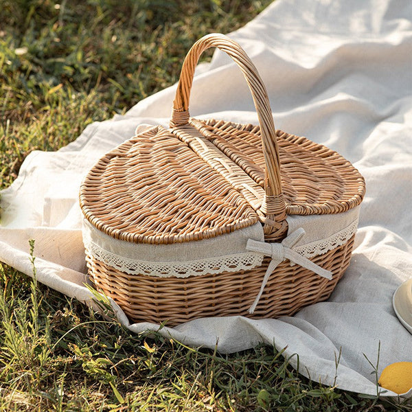 Picnic Storage Basket with Handle, Extra Large Kitchen Storage Baskets, Natural Hand-woven Wicker Storage Basket, Lovely Willow Weaving Baskets for Vegetable, Natural Fruit Storage Baskets-HomePaintingDecor