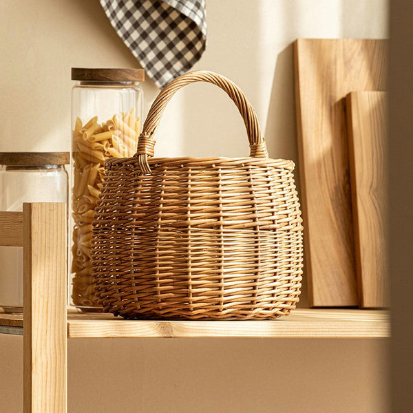 Storage Basket for Kitchen, Picnic Storage Basket with Handle, Hand-woven Wicker Storage Basket, Natural Fruit Basket, Willow Weaving Baskets for Vegetable-HomePaintingDecor