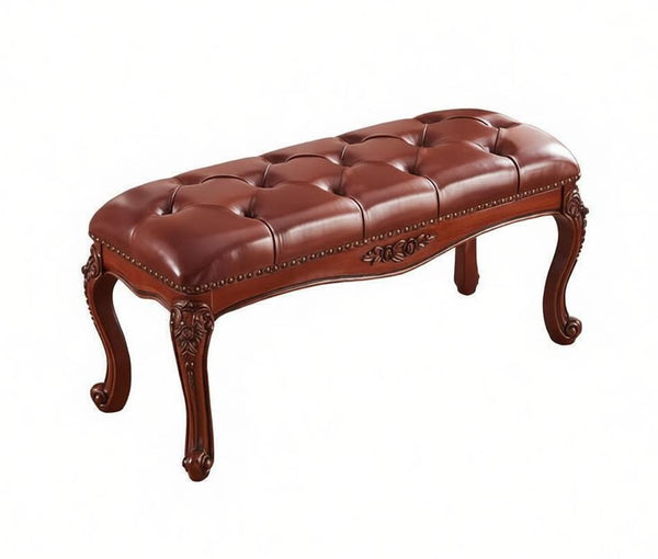 Dressing Table Stool, Rubber Wood Footstool, Vintage Chestnut Brown Leather Stool, Genuine Leather Solid Wood Entry Bench, Farmhouse Entryway Bench, Leather Lounge Chair Modern-HomePaintingDecor