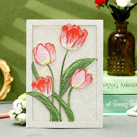 Creative Birthday Greeting Card, Tulip Flower Greeting Cards, Beautiful Greeting Cards to Friends, Original Handmade Greeting Cards-HomePaintingDecor