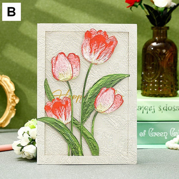 Creative Birthday Greeting Card, Tulip Flower Greeting Cards, Beautiful Greeting Cards to Friends, Original Handmade Greeting Cards-HomePaintingDecor
