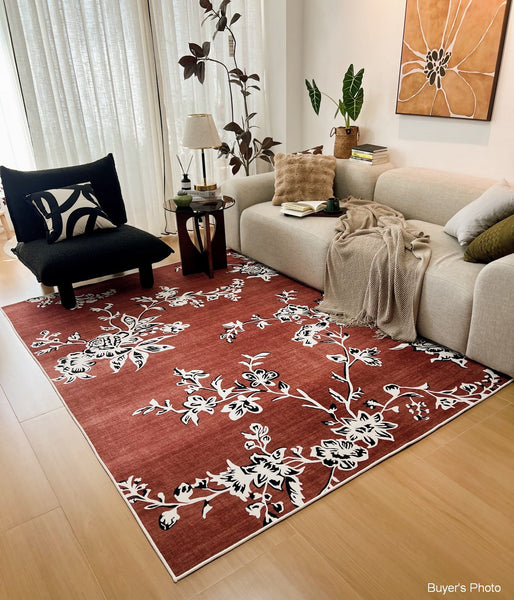Abstract Contemporary Rugs Next to Bed, Flower Pattern Contemporary Modern Rugs, Modern Rugs for Living Room, Modern Rugs for Dining Room-HomePaintingDecor