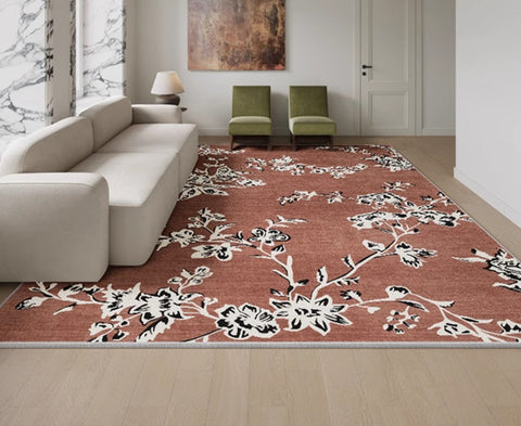 Modern Rugs for Living Room, Abstract Contemporary Rugs Next to Bed, Flower Pattern Contemporary Modern Rugs, Modern Rugs for Dining Room-HomePaintingDecor