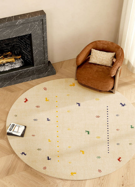 Geometric Modern Rug Ideas for Living Room, Circular Modern Rugs for Bathroom, Modern Rugs for Children's Room, Abstract Contemporary Round Rugs for Dining Room-HomePaintingDecor