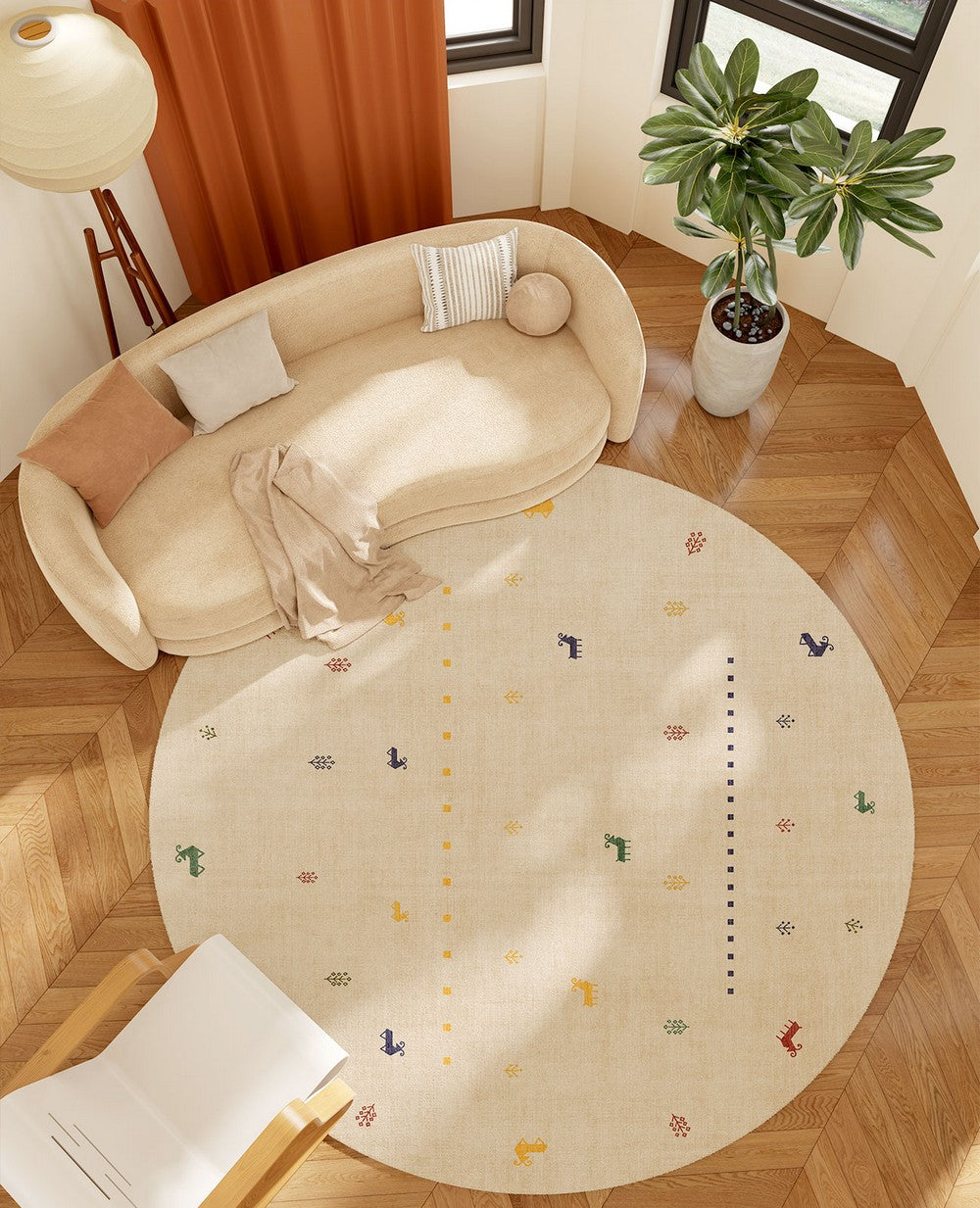 Geometric Modern Rug Ideas for Living Room, Circular Modern Rugs for Bathroom, Modern Rugs for Children's Room, Abstract Contemporary Round Rugs for Dining Room-HomePaintingDecor