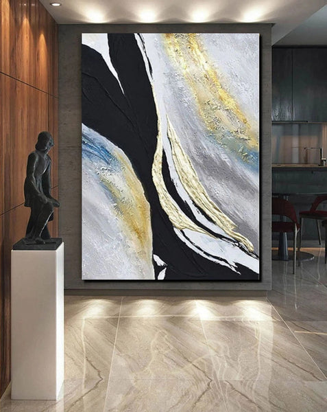 Black Abstract Acrylic Paintings, Large Paintings for Bedroom, Simple Modern Art, Modern Wall Art Ideas, Contemporary Canvas Paintings-HomePaintingDecor