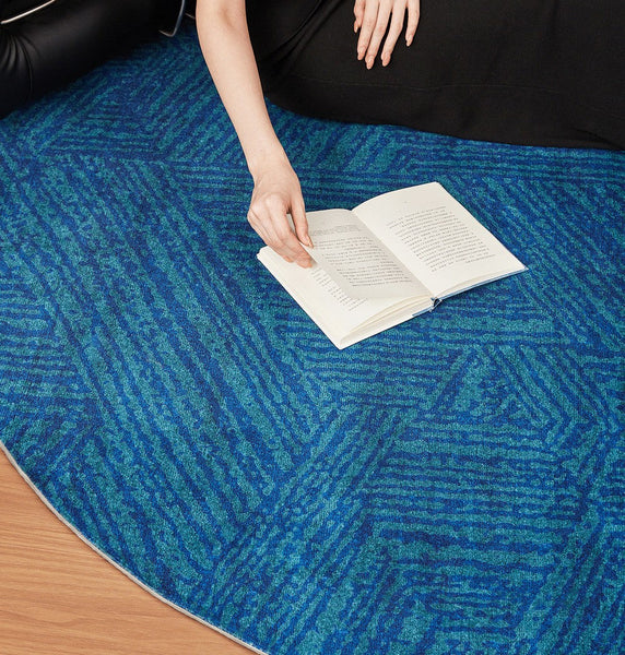 Geometric Round Rugs for Dining Room, Blue Contemporary Modern Rugs, Mid Century Round Modern Rugs under Chairs, Bedroom Abstract Modern Area Rugs-HomePaintingDecor