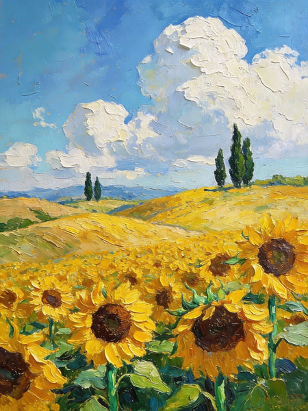 Dreamy Provence Sunflower Scenery, Original Landscape Artwork, Small Oil Paintings, Small Paintings for Dining Room, Hand Painted Wall Art Paintings, Heavy Texture Canvas Art-HomePaintingDecor
