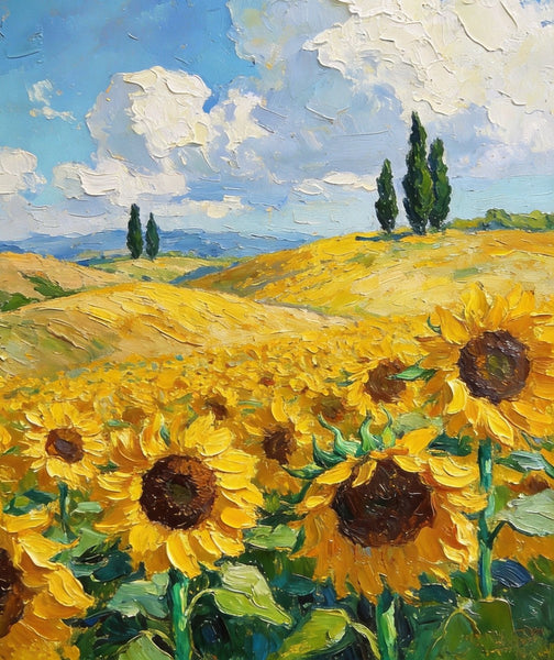 Dreamy Provence Sunflower Scenery, Original Landscape Artwork, Small Oil Paintings, Small Paintings for Dining Room, Hand Painted Wall Art Paintings, Heavy Texture Canvas Art-HomePaintingDecor
