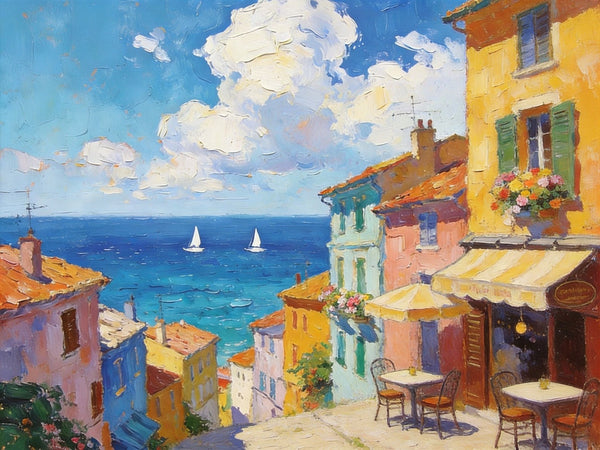 Landscape Canvas Paintings, Beach Town Tranquil Scenery, Hand Painted Canvas Art, Small Oil Paintings, Small Wall Art Paintings, Original Canvas Paintings-HomePaintingDecor