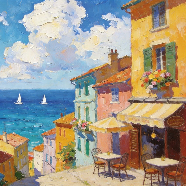 Landscape Canvas Paintings, Beach Town Tranquil Scenery, Hand Painted Canvas Art, Small Oil Paintings, Small Wall Art Paintings, Original Canvas Paintings-HomePaintingDecor
