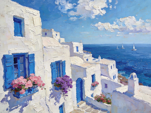 Original Oil Paintings, Azure Waves and White Washes, Aegean Blue Sea, Small Landscape Paintings on Canvas, Palette Knife Oil Paintings, Landscape Canvas Paintings, Hand Painted Canvas Art-HomePaintingDecor