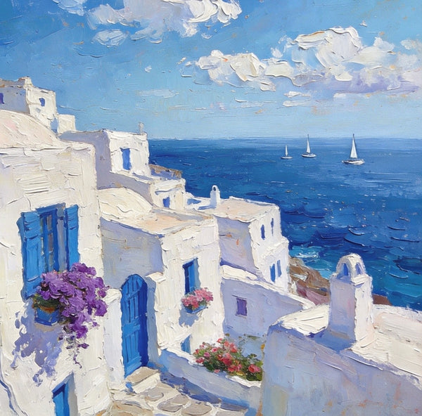 Original Oil Paintings, Azure Waves and White Washes, Aegean Blue Sea, Small Landscape Paintings on Canvas, Palette Knife Oil Paintings, Landscape Canvas Paintings, Hand Painted Canvas Art-HomePaintingDecor