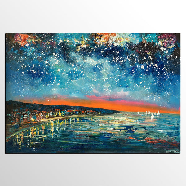 Landscape Canvas Paintings, Starry Night Sky Painting, Landscape Painting for Sale, Custom Original Painting on Canvas
