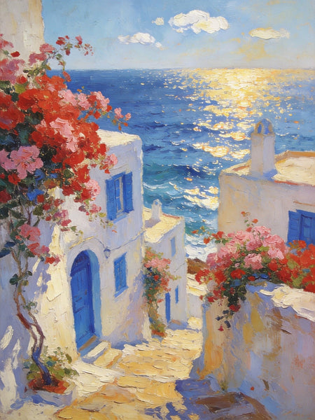 Original Wall Art Paintings, Aegean Serenity, Seashore Paintings, Heavy Texture Artwork, Canvas Paintings for Living Room, Small Oil Paintings, Hand Painted Canvas Wall Art-HomePaintingDecor