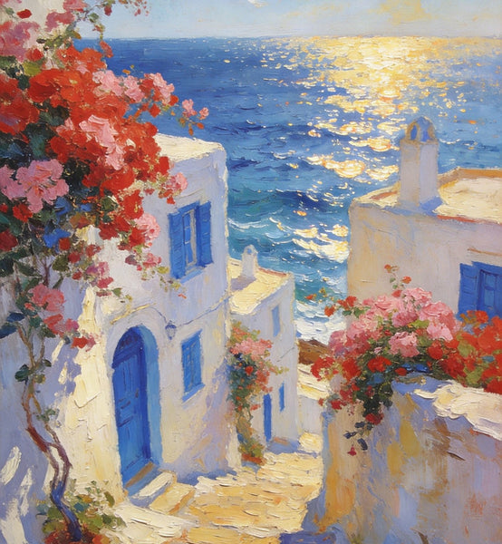Original Wall Art Paintings, Aegean Serenity, Seashore Paintings, Heavy Texture Artwork, Canvas Paintings for Living Room, Small Oil Paintings, Hand Painted Canvas Wall Art-HomePaintingDecor