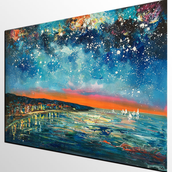 Landscape Canvas Paintings, Starry Night Sky Painting, Landscape Painting for Sale, Custom Original Painting on Canvas-HomePaintingDecor