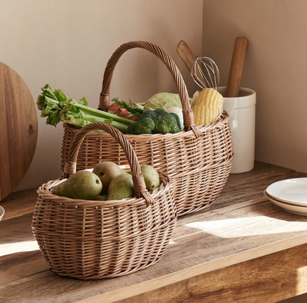 Large Picnic Food Basket with Handle, Natural Hand-woven Wicker Storage Basket, Willow Weaving Baskets for Vegetable, Natural Fruit Basket, Kitchen Storage Baskets-HomePaintingDecor