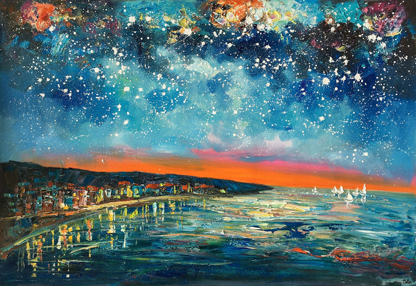 Landscape Canvas Paintings, Starry Night Sky Painting, Landscape Painting for Sale, Custom Original Painting on Canvas-HomePaintingDecor
