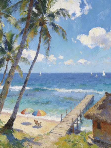 Heavy Texture Artwork, Palm Trees on the Beach, Seashore Paintings, Canvas Paintings for Bedroom, Original Landscape Paintings, Small Oil Paintings, Hand Painted Canvas Wall Art-HomePaintingDecor