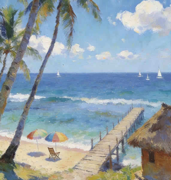 Heavy Texture Artwork, Palm Trees on the Beach, Seashore Paintings, Canvas Paintings for Bedroom, Original Landscape Paintings, Small Oil Paintings, Hand Painted Canvas Wall Art-HomePaintingDecor