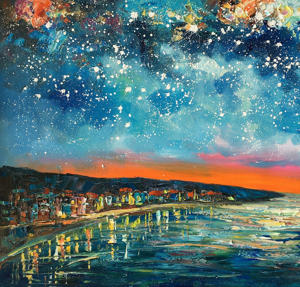 Landscape Canvas Paintings, Starry Night Sky Painting, Landscape Painting for Sale, Custom Original Painting on Canvas-HomePaintingDecor