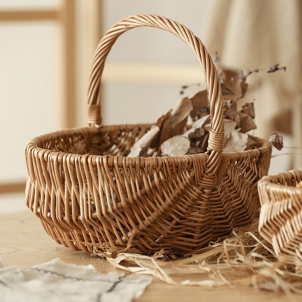 Natural Fruit Basket, Kitchen Storage Baskets, Natural Hand-woven Wicker Storage Basket, Large Picnic Food Basket with Handle, Lovely Willow Weaving Baskets for Vegetable-HomePaintingDecor
