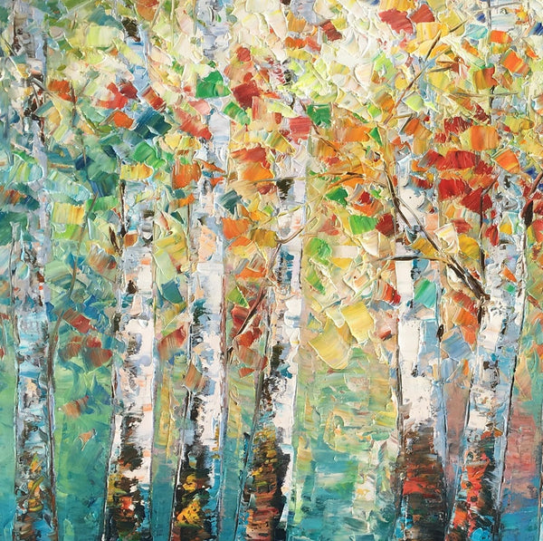 Canvas Art Painting, Large Wall Art, Summer Birch Tree Painting, Custom Extra Large Oil Painting-HomePaintingDecor