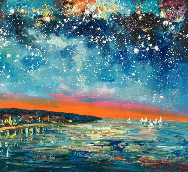 Landscape Canvas Paintings, Starry Night Sky Painting, Landscape Painting for Sale, Custom Original Painting on Canvas-HomePaintingDecor