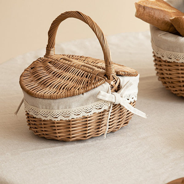 Picnic Storage Basket with Handle, Extra Large Kitchen Storage Baskets, Natural Hand-woven Wicker Storage Basket, Lovely Willow Weaving Baskets for Vegetable, Natural Fruit Storage Baskets-HomePaintingDecor