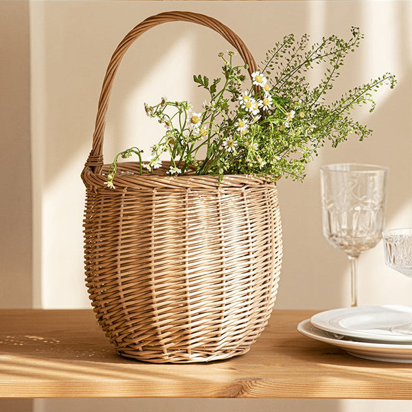 Wicker Storage Basket for Kitchen, Hand-woven Picnic Food Basket with Handle, Willow Weaving Baskets for Vegetable, Natural Fruit Basket, Storage Basket for Shelves-HomePaintingDecor
