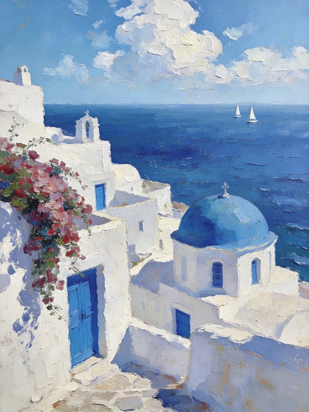 Eternal Aegean Beauty, Small Paintings On Canvas, Hand Painted Canvas Art, Original Landscape Art, Small Oil Paintings, Heavy Texture Wall Art Paintings-HomePaintingDecor