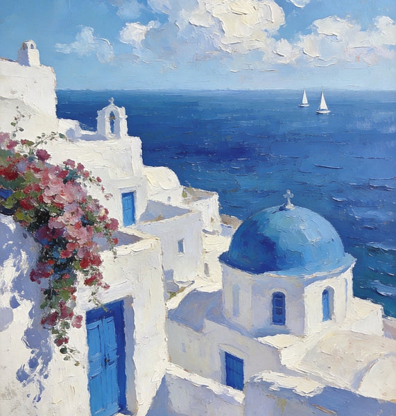 Eternal Aegean Beauty, Small Paintings On Canvas, Hand Painted Canvas Art, Original Landscape Art, Small Oil Paintings, Heavy Texture Wall Art Paintings-HomePaintingDecor