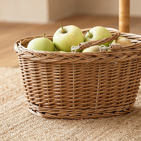 Kitchen Storage Baskets, Small Picnic Food Basket with Handle, Natural Hand-woven Wicker Storage Basket, Willow Weaving Baskets for Vegetable, Natural Fruit Basket-HomePaintingDecor