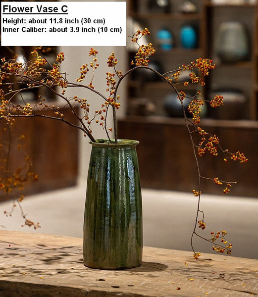 Ceramic Bouquet Vases, Green Flower Vases on Table, Porcelain Flower Vases, Dining Table Centerpiece, Handmade Water Holding Flower Vase-HomePaintingDecor