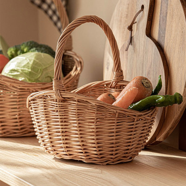 Natural Hand-woven Wicker Storage Basket, Large Picnic Food Basket with Handle, Lovely Willow Weaving Baskets for Vegetable, Natural Fruit Basket, Kitchen Storage Baskets-HomePaintingDecor