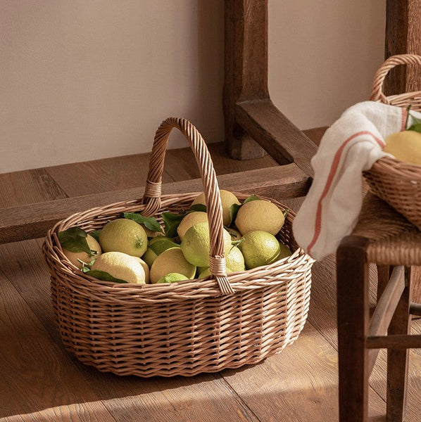 Lovely Willow Weaving Baskets for Vegetable, Large Picnic Food Basket with Handle, Natural Hand-woven Wicker Storage Basket, Natural Fruit Basket, Kitchen Storage Baskets-HomePaintingDecor