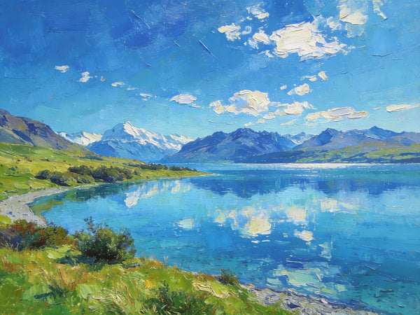 Mountain Landscape Paintings, New Zealand Lake Charm, Small Paintings on Canvas, Original Landscape Paintings, Hand Painted Canvas Artwork-HomePaintingDecor